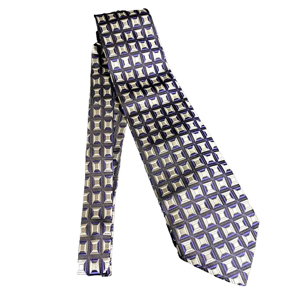 #6701 City of London Ferrell Reed Blue and Silver Mens Necktie, Tie